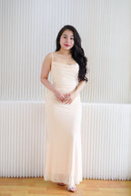 Astri Cowl Neck Mesh Bodycon Maxi Dress in Cream