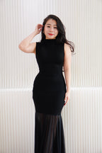 Leotara High Neck Semi Sheer Maxi Dress in Black