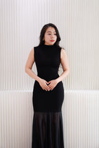 Leotara High Neck Semi Sheer Maxi Dress in Black