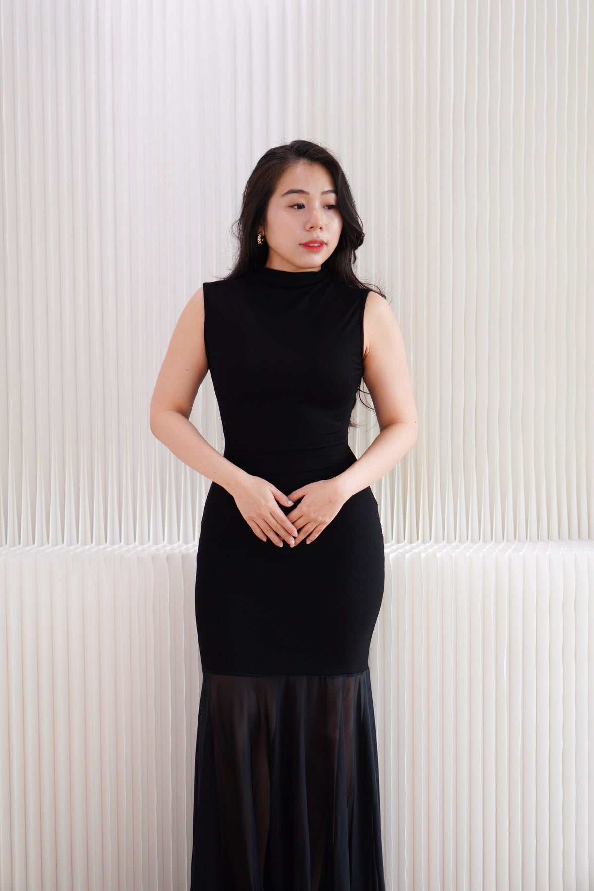 Leotara High Neck Semi Sheer Maxi Dress in Black