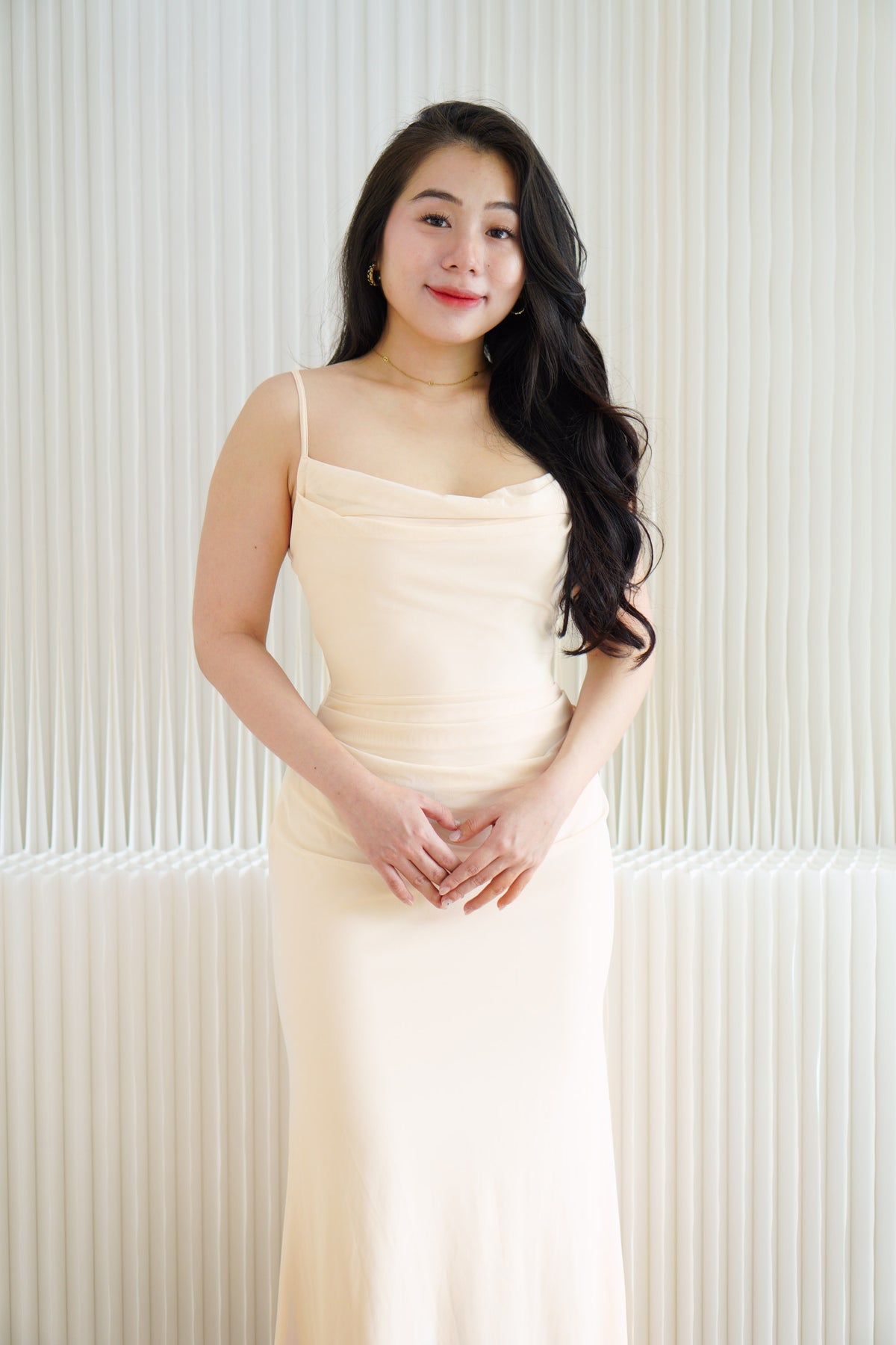 Astri Cowl Neck Mesh Bodycon Maxi Dress in Cream