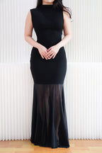 Leotara High Neck Semi Sheer Maxi Dress in Black