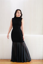Leotara High Neck Semi Sheer Maxi Dress in Black