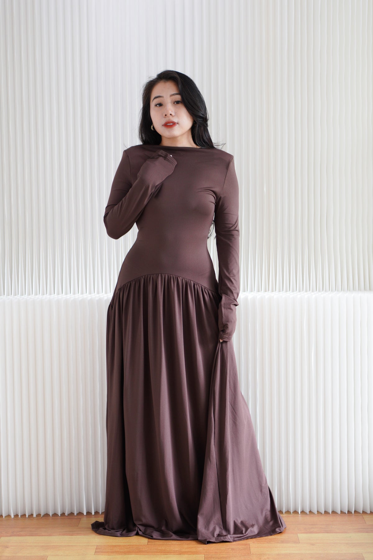 Glenna Long Sleeve Maxi Dress in Brown