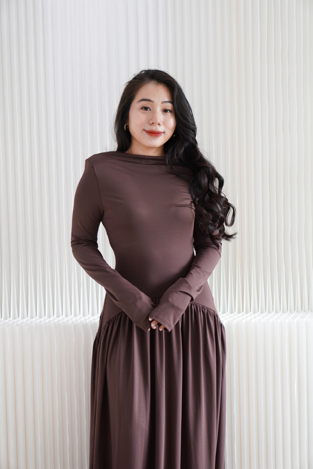 Glenna Long Sleeve Maxi Dress in Brown