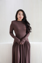 Glenna Long Sleeve Maxi Dress in Brown