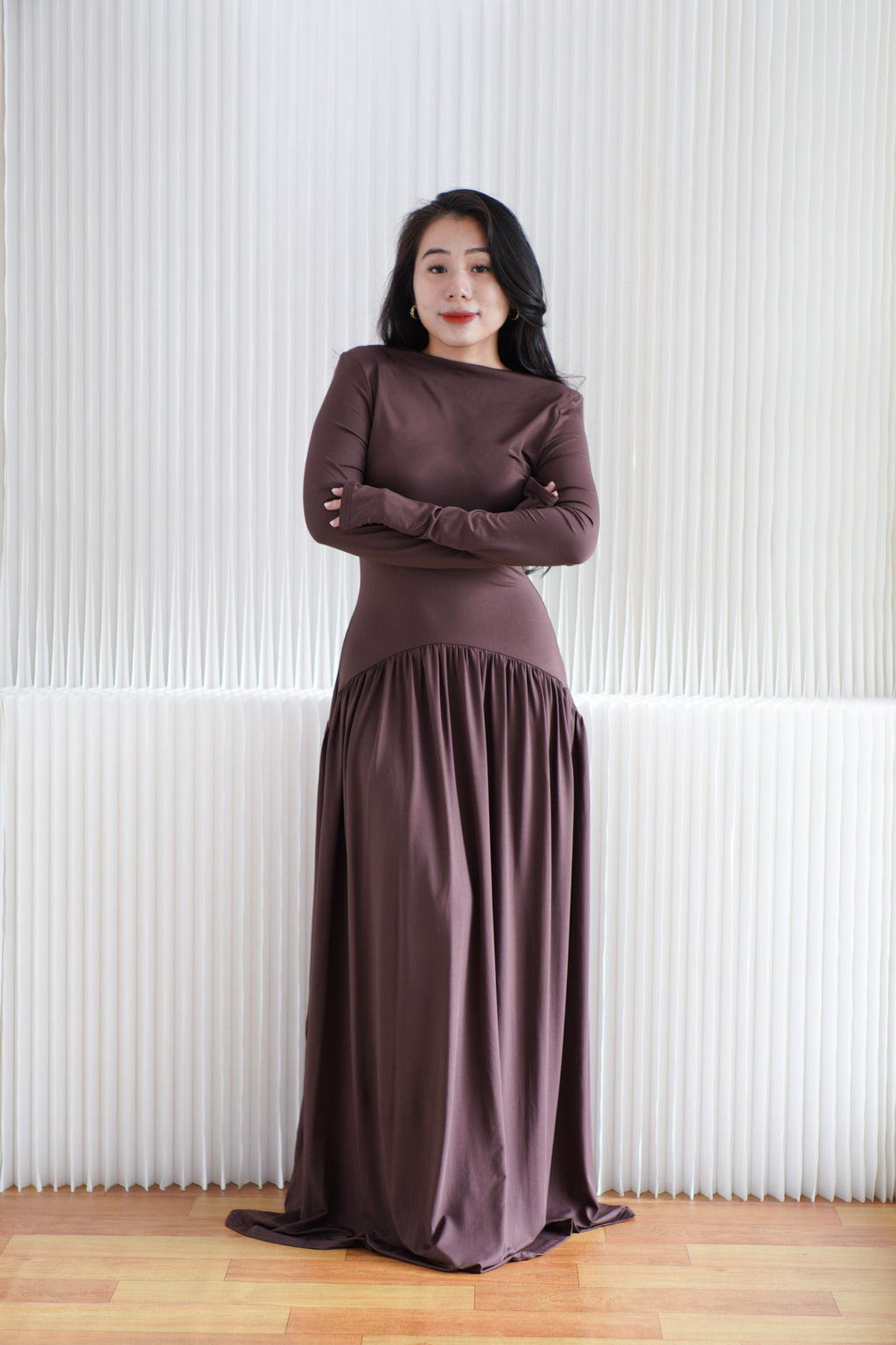 Glenna Long Sleeve Maxi Dress in Brown