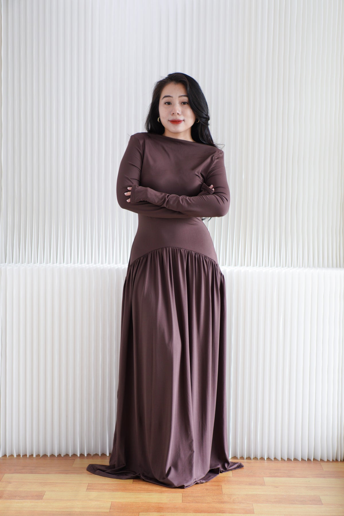 Glenna Long Sleeve Maxi Dress in Brown