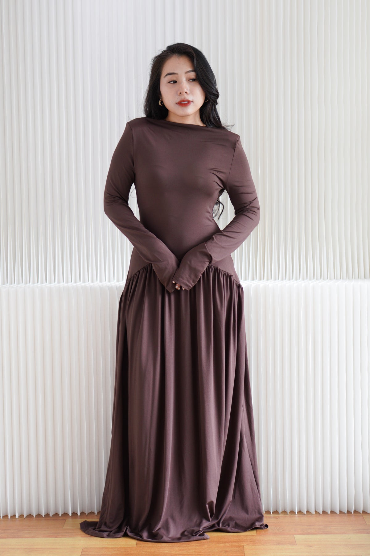 Glenna Long Sleeve Maxi Dress in Brown