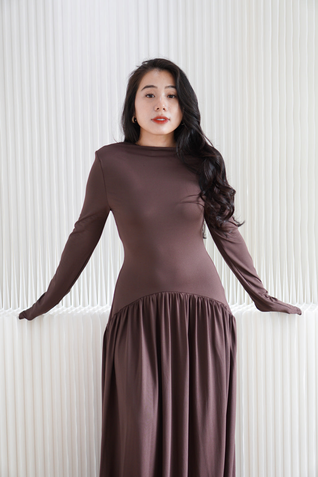 Glenna Long Sleeve Maxi Dress in Brown