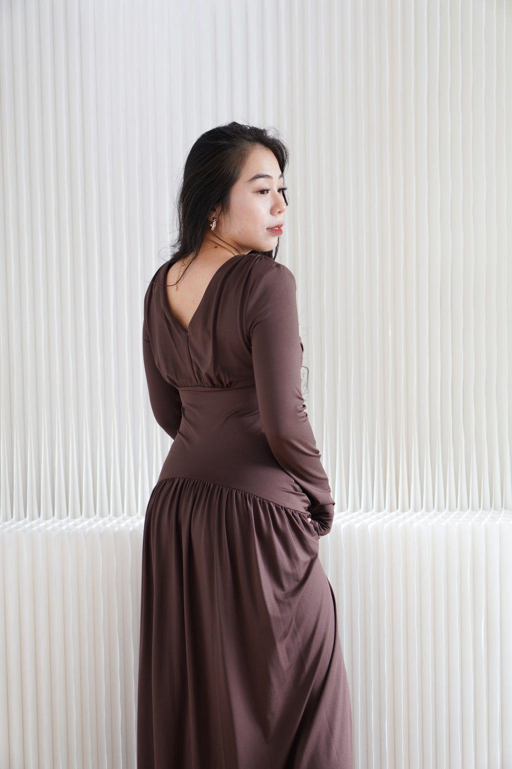 Glenna Long Sleeve Maxi Dress in Brown