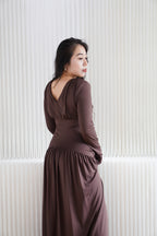 Glenna Long Sleeve Maxi Dress in Brown