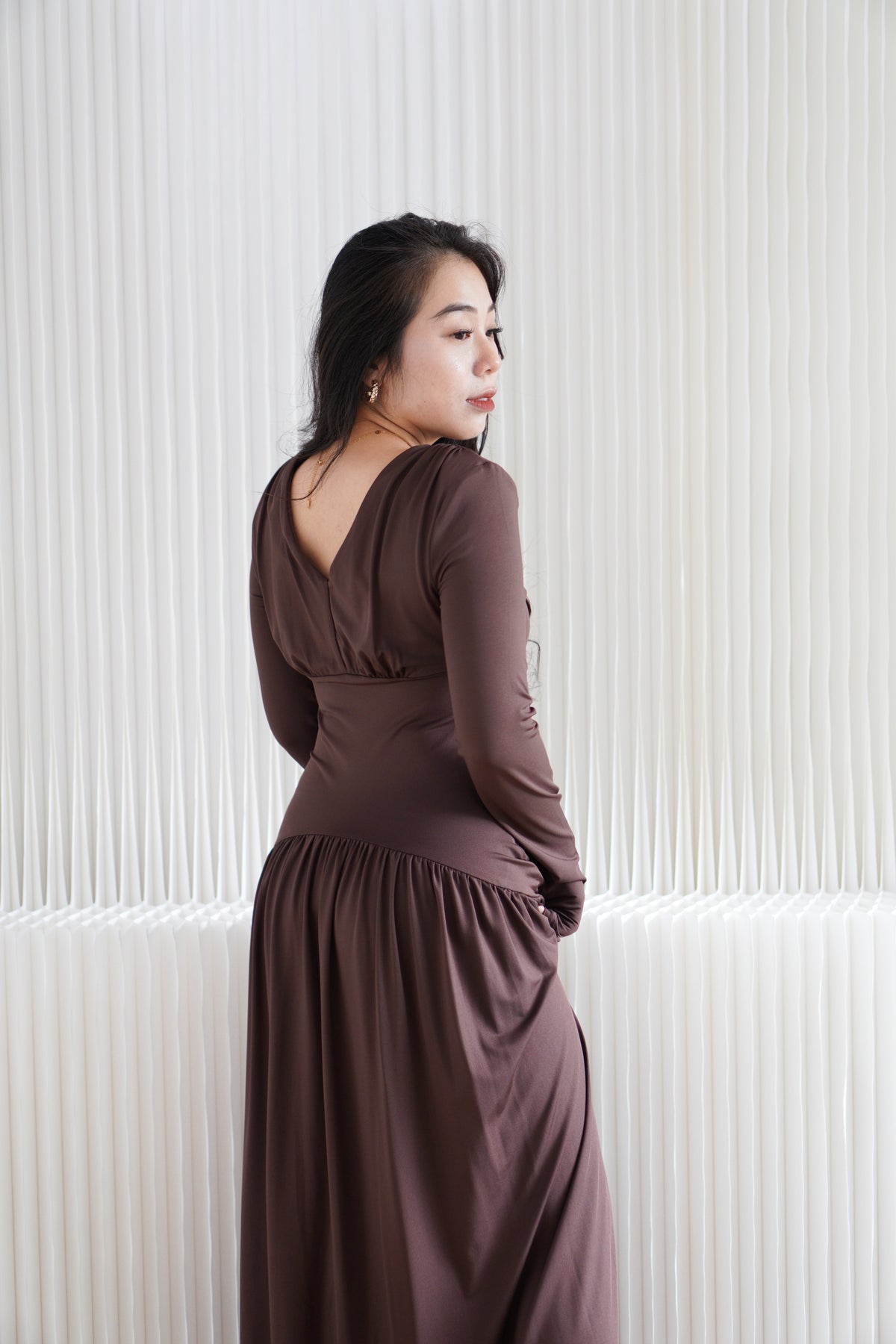 Glenna Long Sleeve Maxi Dress in Brown