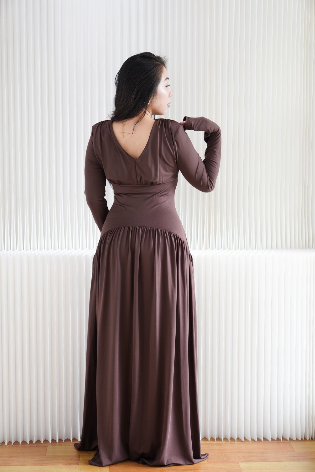 Glenna Long Sleeve Maxi Dress in Brown