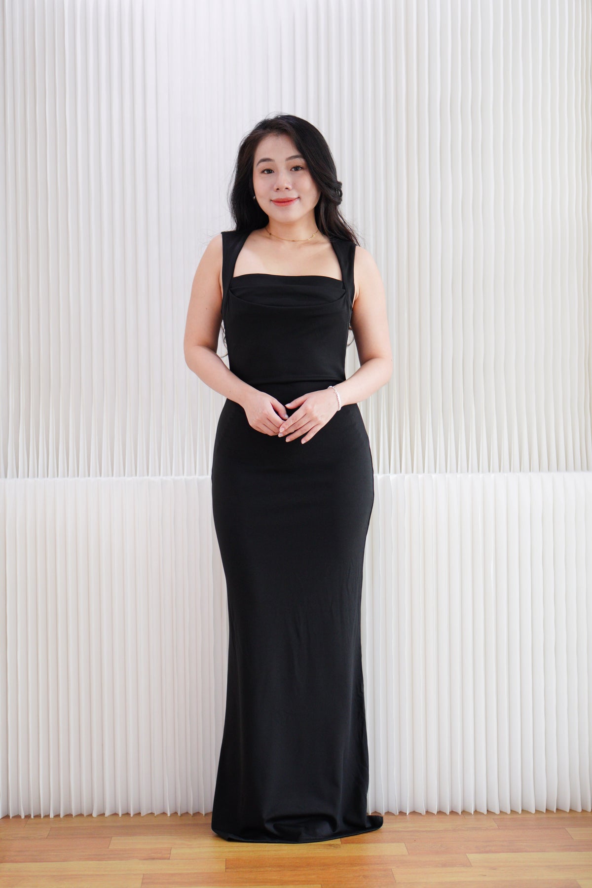Disa Square Neck Bodycon Maxi Dress in Black