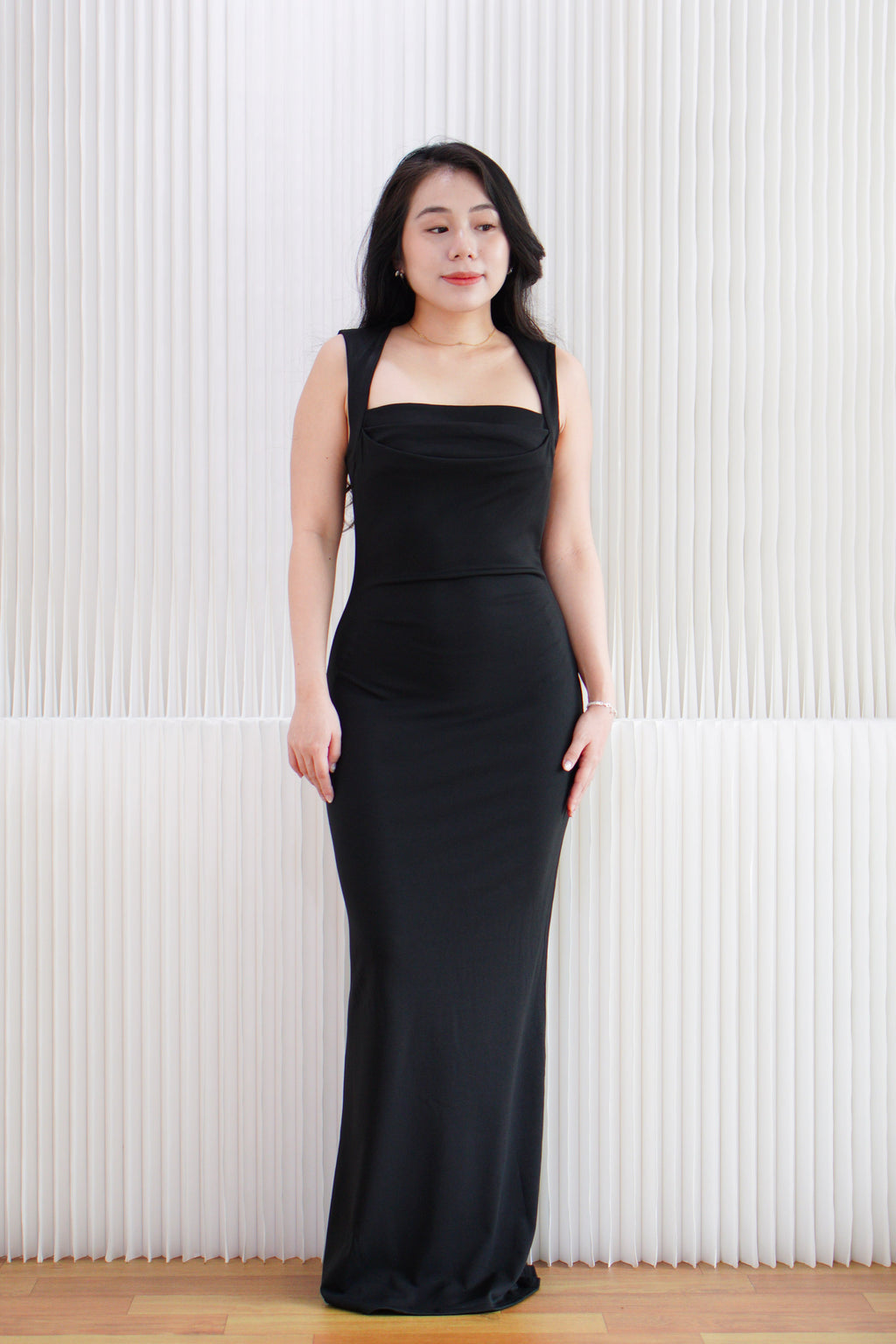 Disa Square Neck Bodycon Maxi Dress in Black
