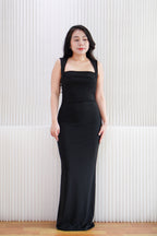 Disa Square Neck Bodycon Maxi Dress in Black