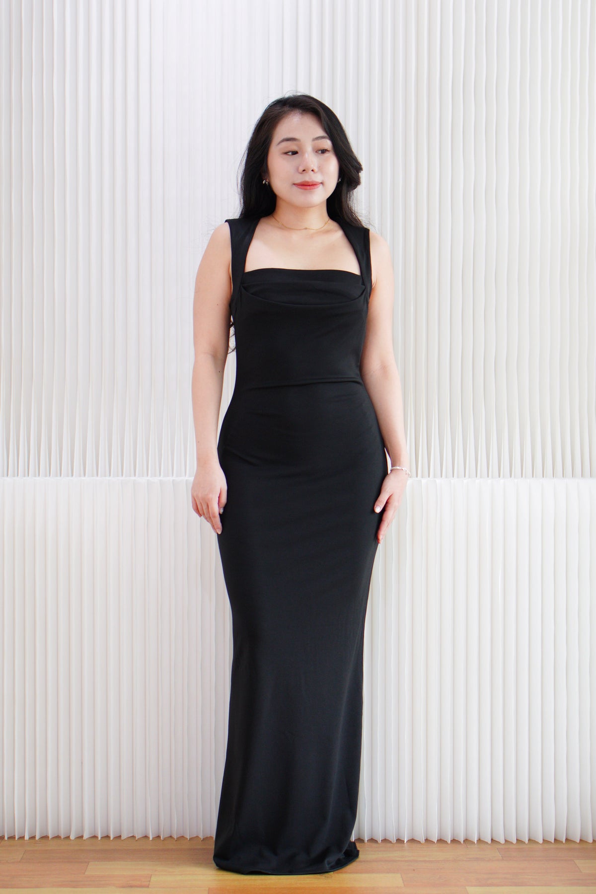 Disa Square Neck Bodycon Maxi Dress in Black