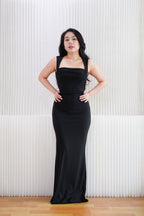 Disa Square Neck Bodycon Maxi Dress in Black