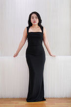 Disa Square Neck Bodycon Maxi Dress in Black
