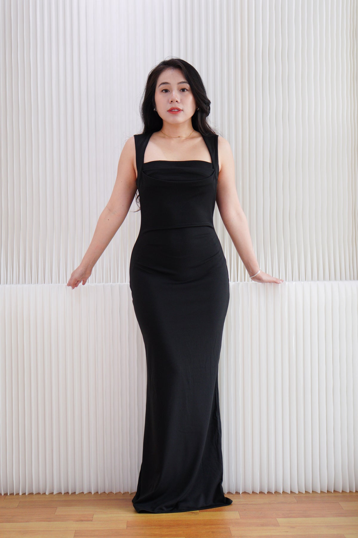 Disa Square Neck Bodycon Maxi Dress in Black