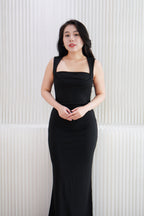 Disa Square Neck Bodycon Maxi Dress in Black