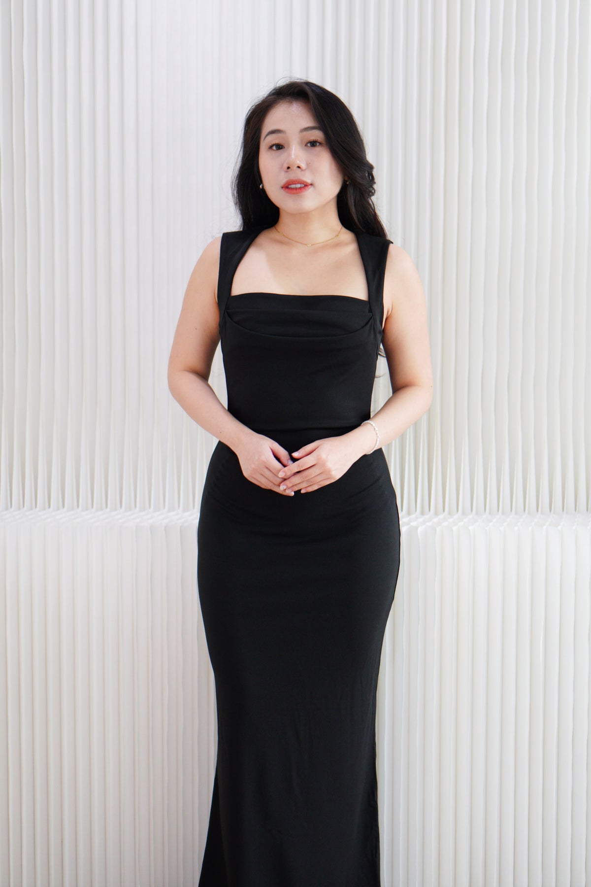 Disa Square Neck Bodycon Maxi Dress in Black
