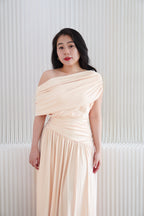 (BACKORDER) Tova Drape Toga Maxi Dress in Beige