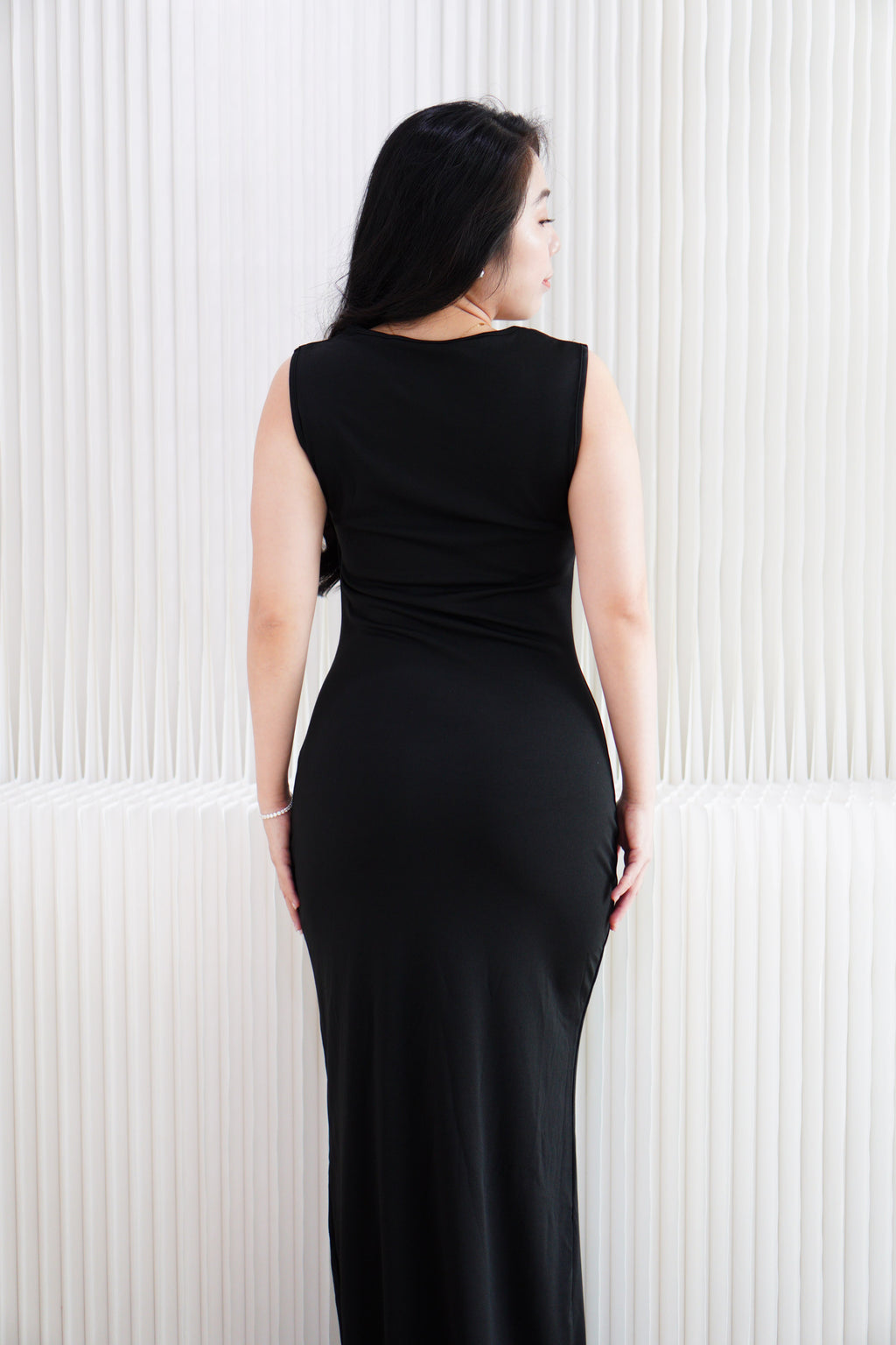 Disa Square Neck Bodycon Maxi Dress in Black