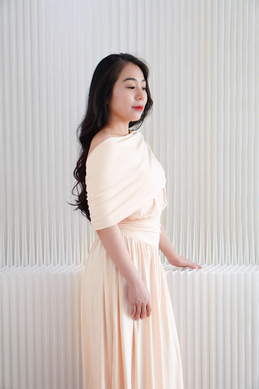 (BACKORDER) Tova Drape Toga Maxi Dress in Beige