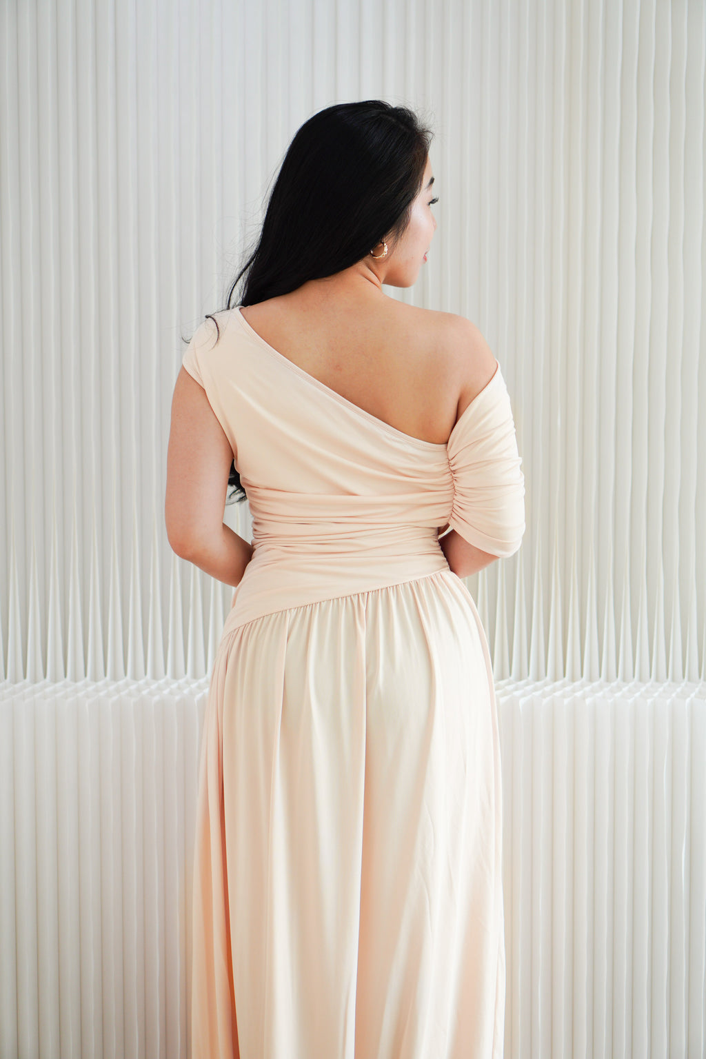 (BACKORDER) Tova Drape Toga Maxi Dress in Beige