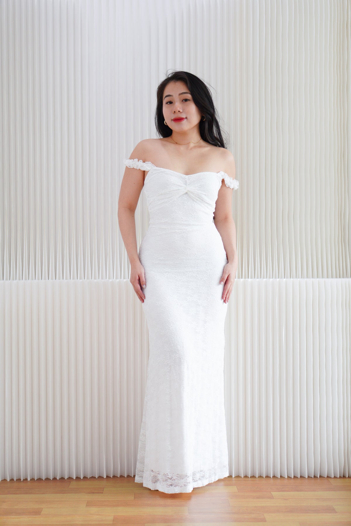 Solis Lace Bodycon Maxi Dress in White