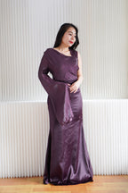 Elune Toga Sleeves Satin High Waist Maxi Dress in Purple