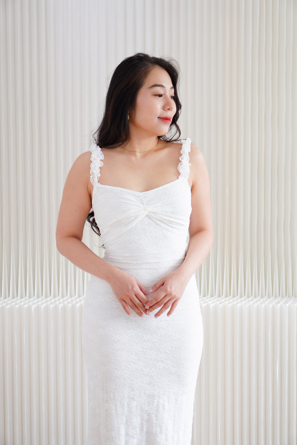 Solis Lace Bodycon Maxi Dress in White