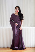 Elune Toga Sleeves Satin High Waist Maxi Dress in Purple