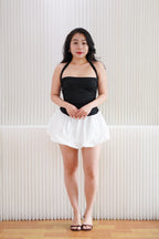 Nixi Halter Neck Mini Bubble Dress in Black and White