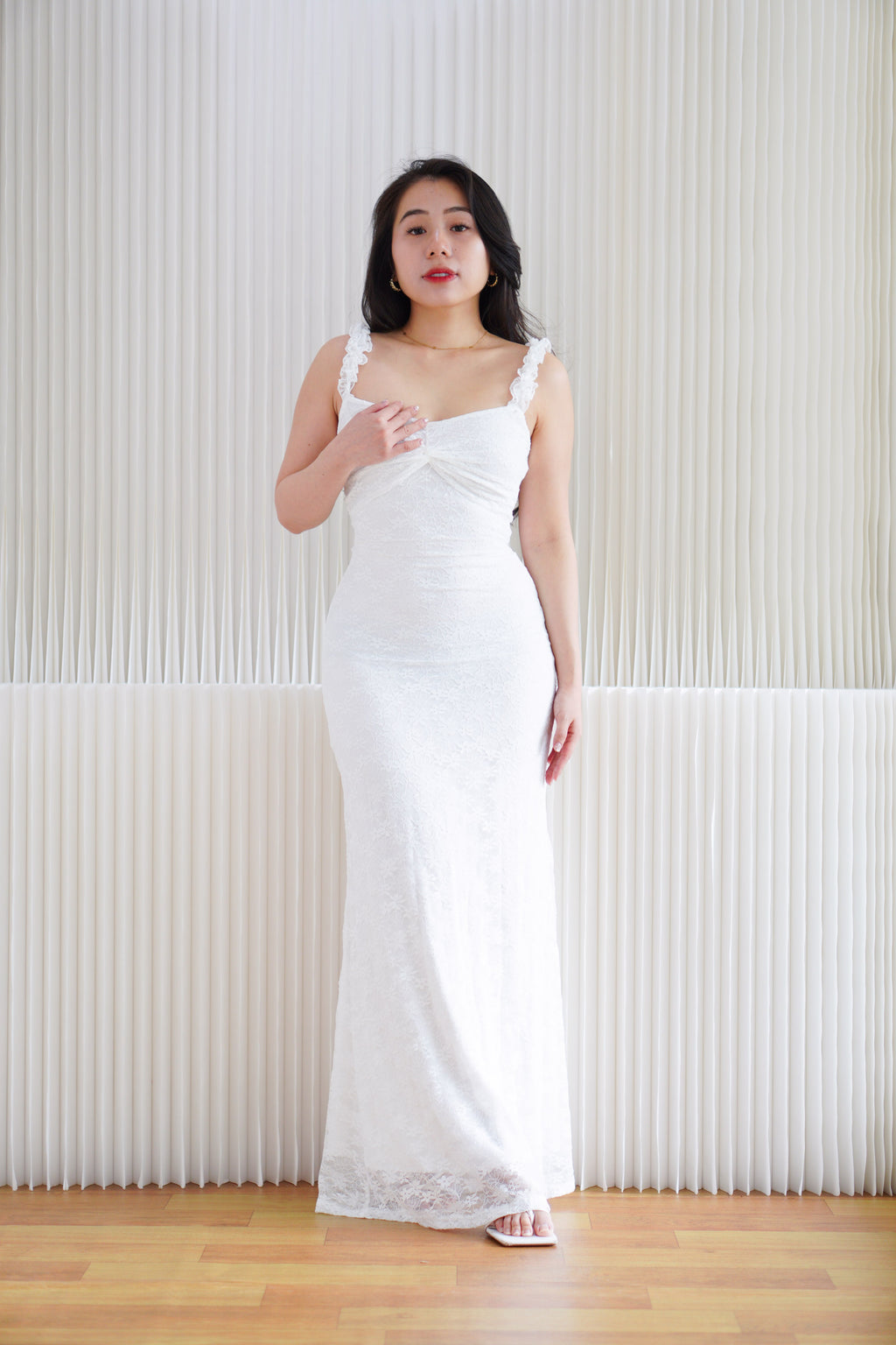 Solis Lace Bodycon Maxi Dress in White