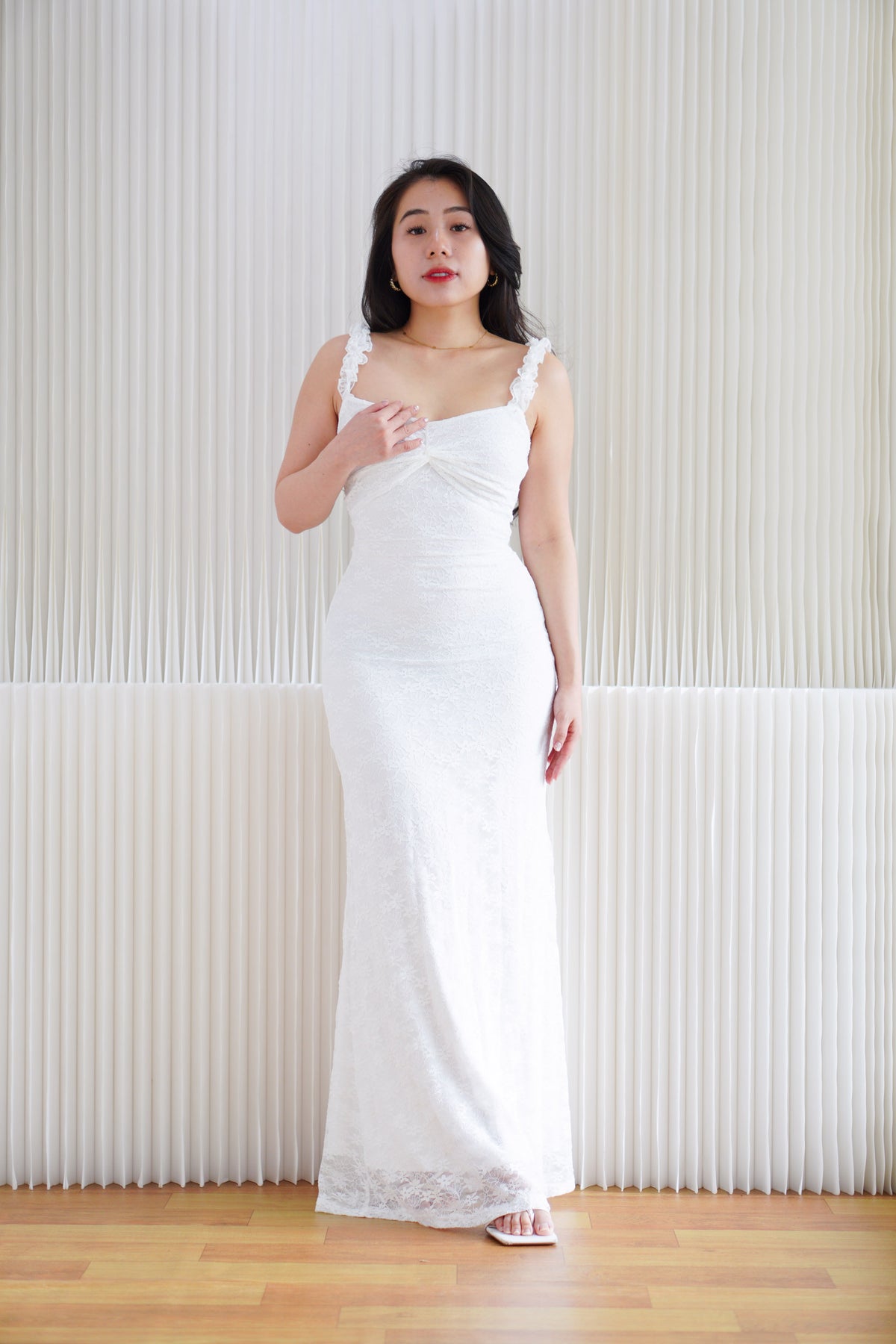 Solis Lace Bodycon Maxi Dress in White