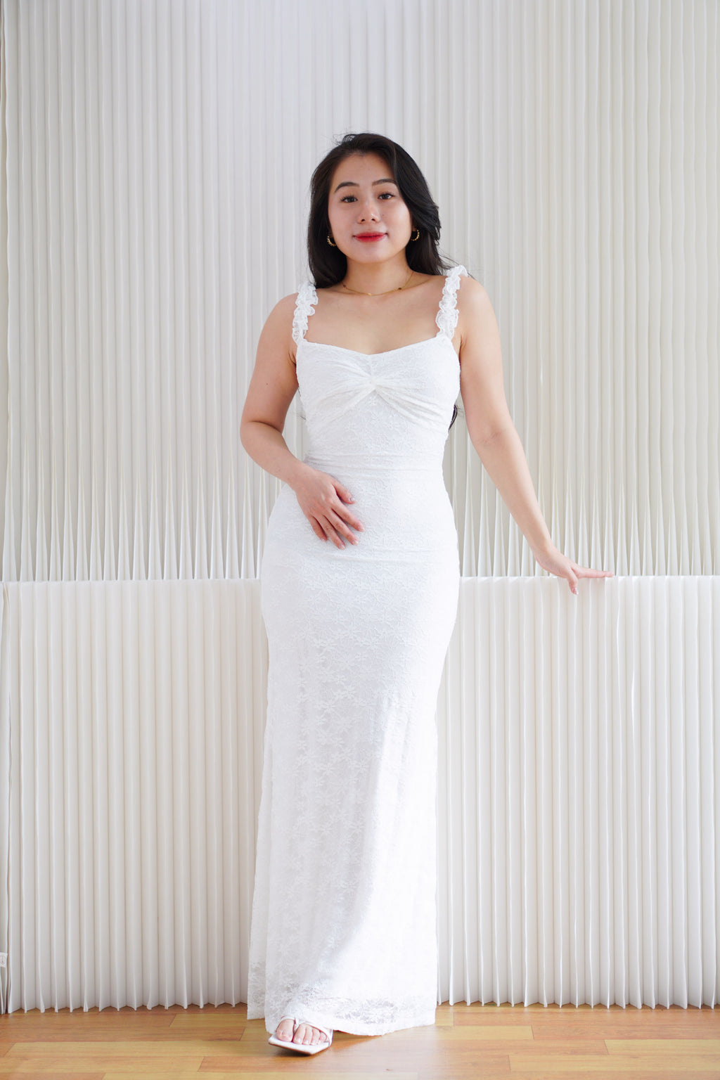 Solis Lace Bodycon Maxi Dress in White