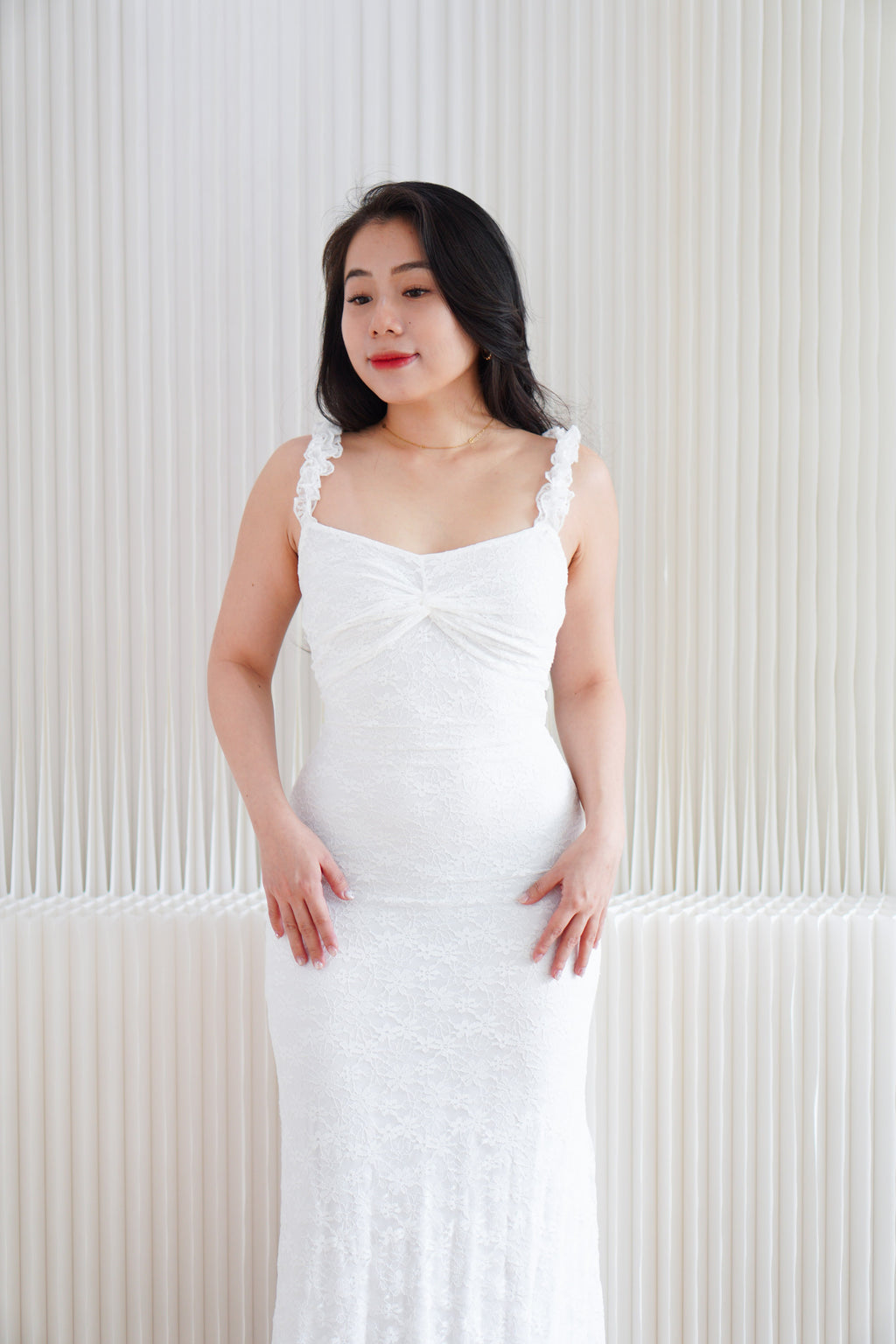 Solis Lace Bodycon Maxi Dress in White