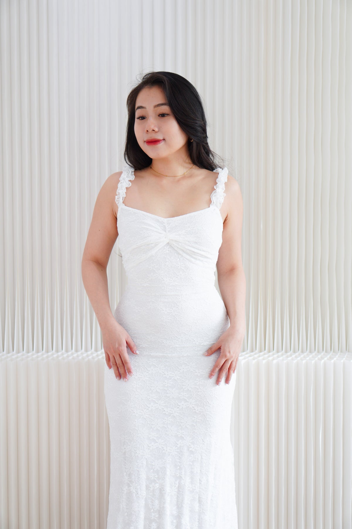 Solis Lace Bodycon Maxi Dress in White