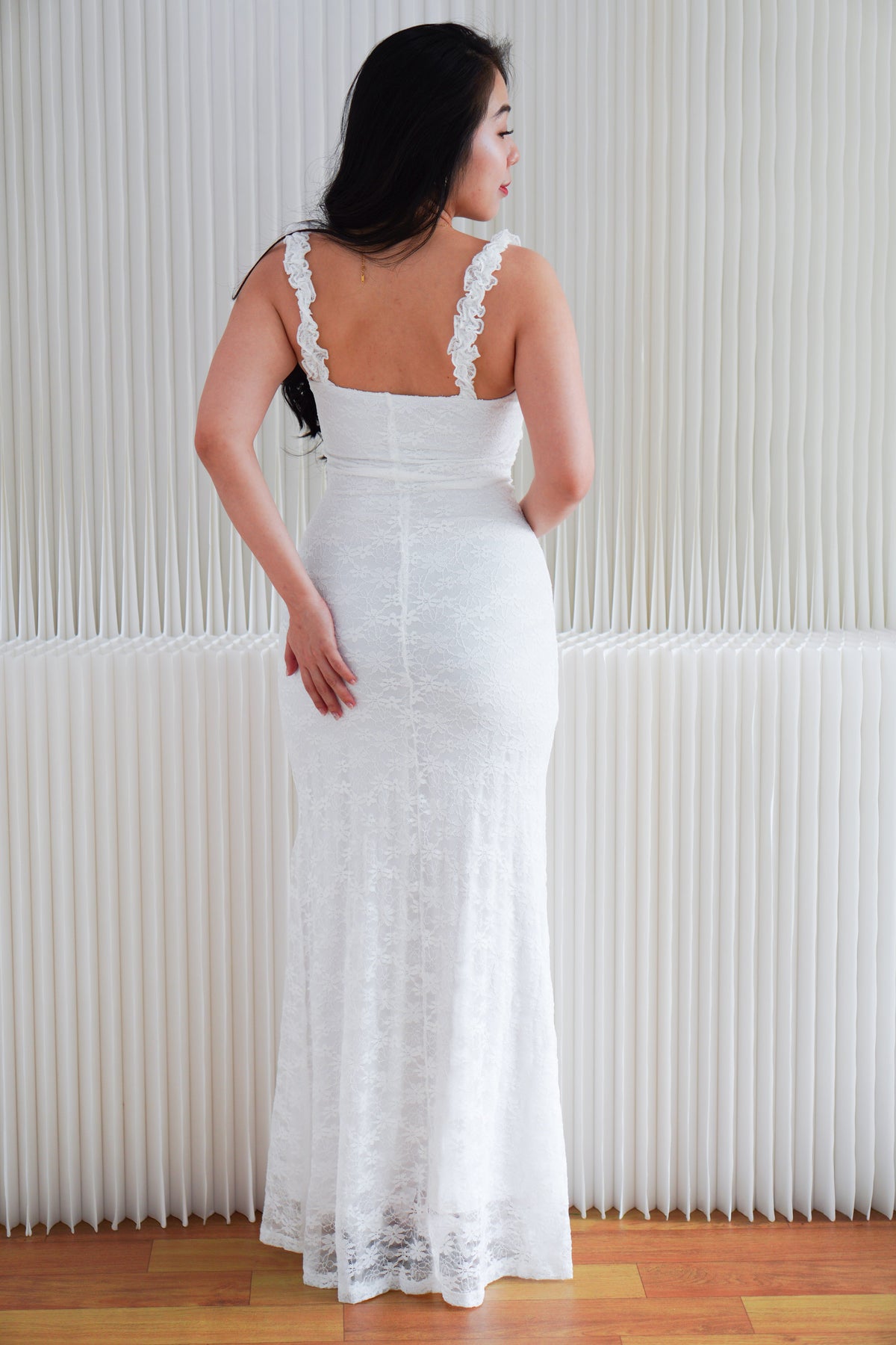 Solis Lace Bodycon Maxi Dress in White