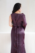Elune Toga Sleeves Satin High Waist Maxi Dress in Purple
