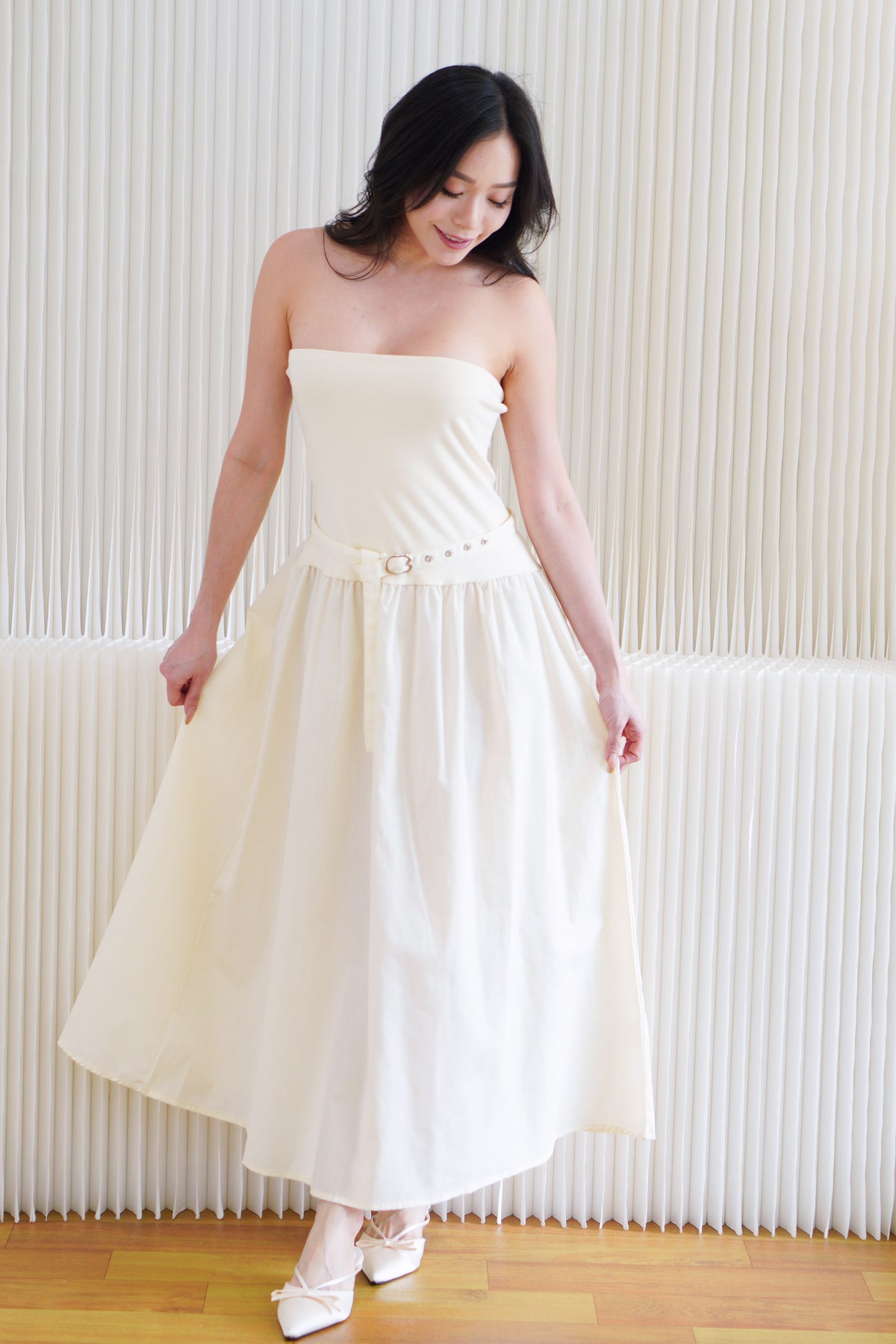 Oralyn Tube A-Line Dress with Belt in Cream