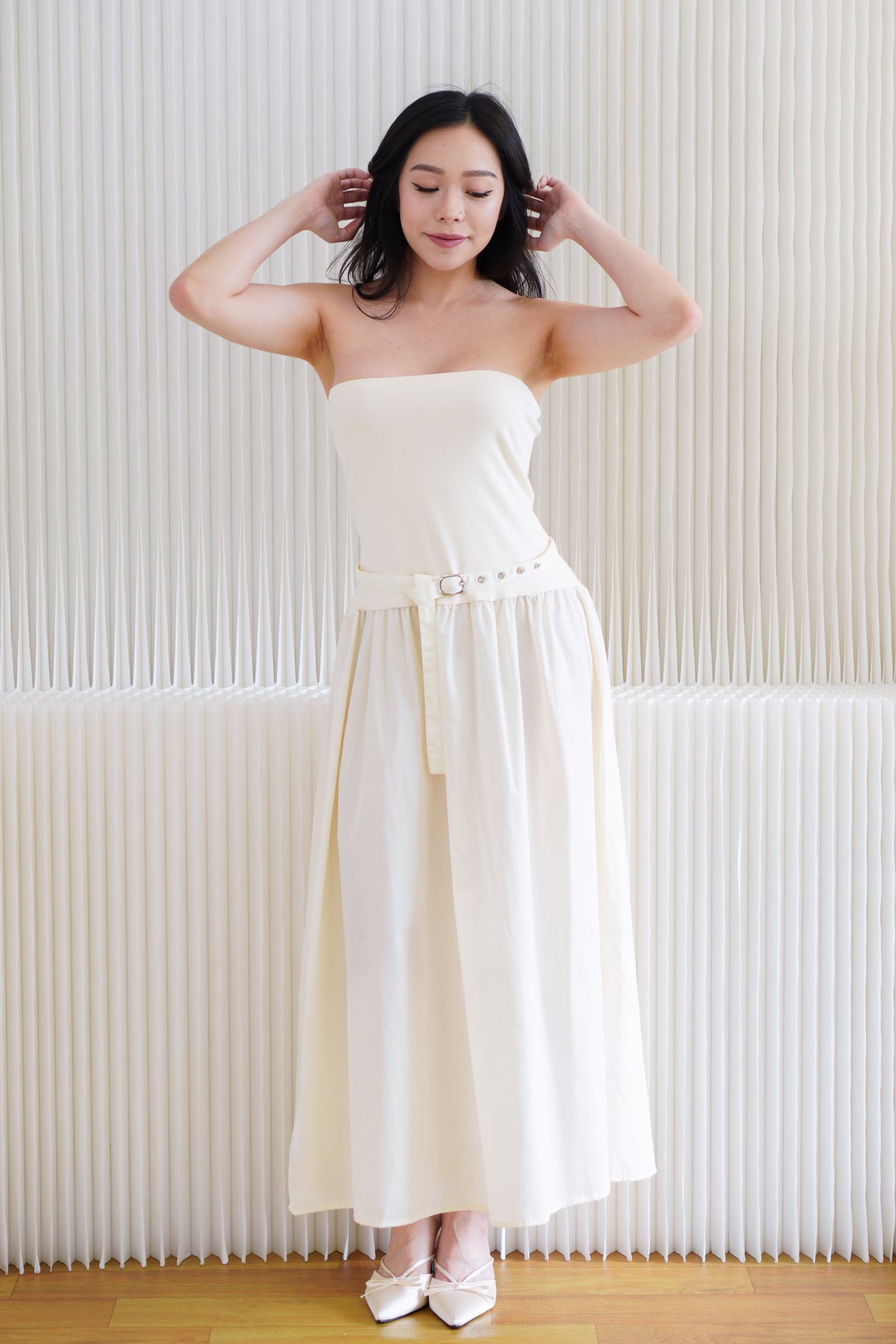 Oralyn Tube A-Line Dress with Belt in Cream