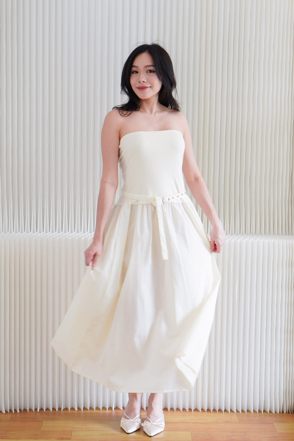 Oralyn Tube A-Line Dress with Belt in Cream