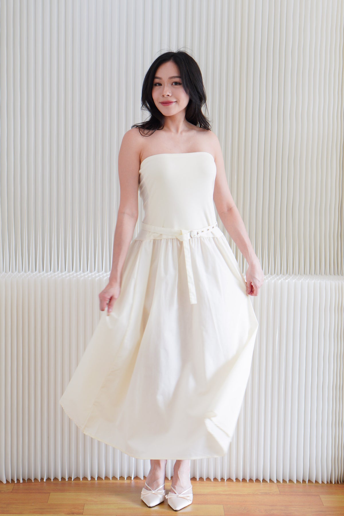 Oralyn Tube A-Line Dress with Belt in Cream