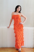 (BACKORDER) Winslet Crossback Maxi Dress with Frills in Orange