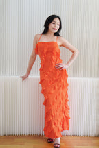 (BACKORDER) Winslet Crossback Maxi Dress with Frills in Orange