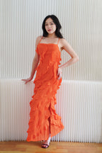 (BACKORDER) Winslet Crossback Maxi Dress with Frills in Orange